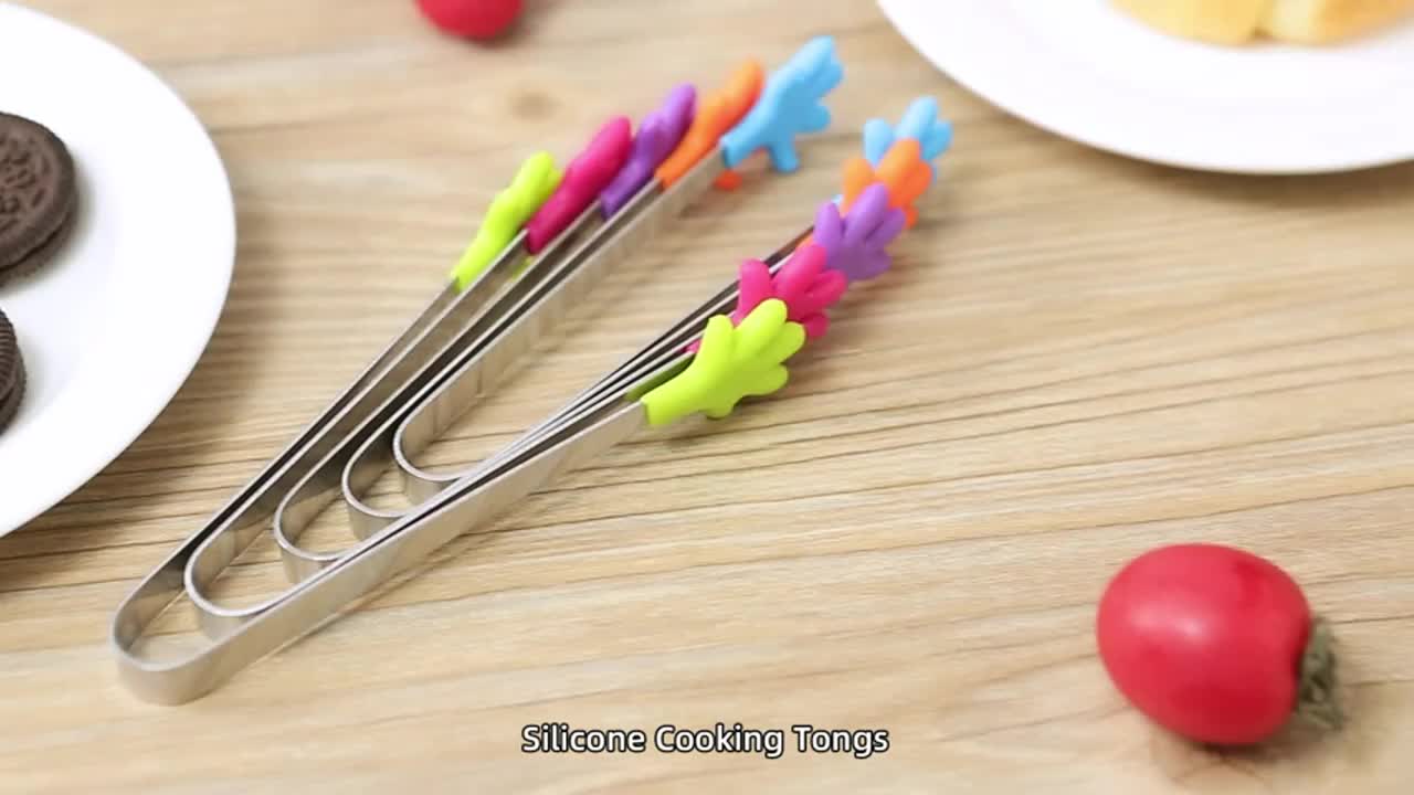 One Silicone Mini Tongs - 5-Inch Handle, Colorful Small Clips for Food, Ice Cubes, Fruit, Sugar, BBQ, Kitchen