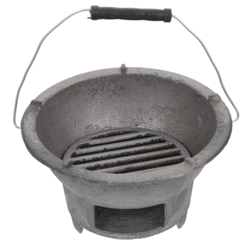 Portable Cast Iron BBQ Grill & Outdoor Charcoal Stove – Compact & Lightweight Cooking Fire Pit for Camping, Picnic, Backyard BBQ – Heavy-Duty Cast Iron Grate, Works with Charcoal Briquettes & Lump Charcoal (No Assembly Required)