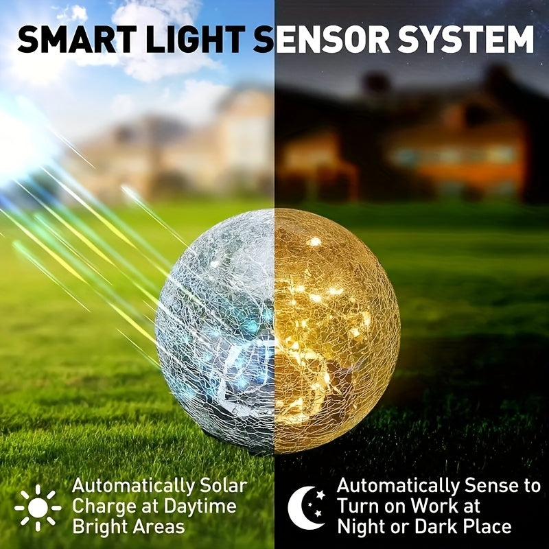 Garden Solar Light, Cracked Glass Globe LED Outdoor Decorative Light, IP44 Waterproof, Perfect for Patio, Lawn and Courtyard, Smart Light Sensor
