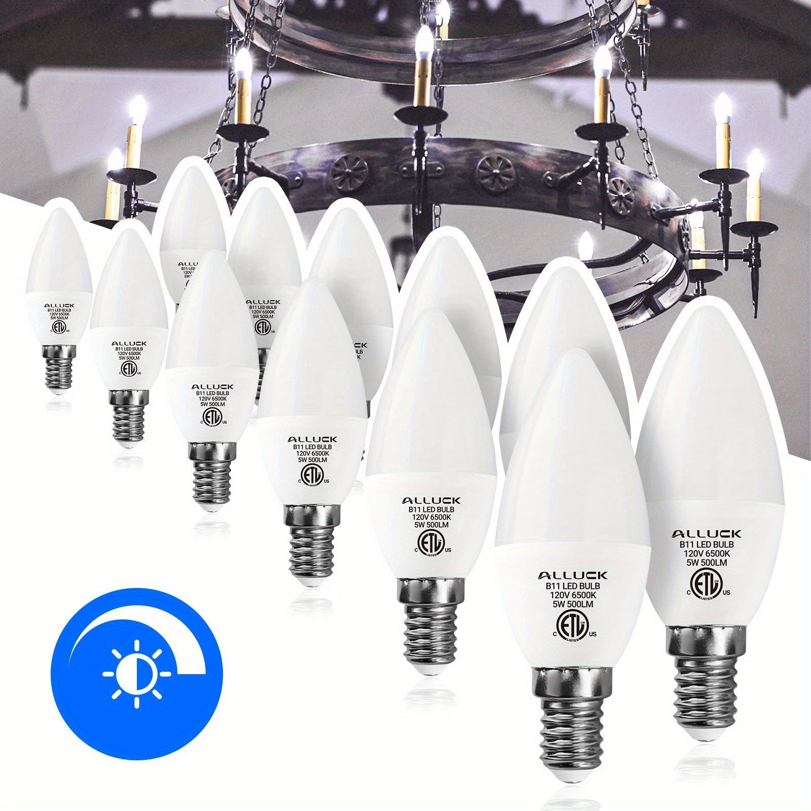 B11/C37 LED candle bulb, 5 watt, 500 lumens (50W equivalent), E12 base, CRI 85+, available in 3000K warm white, 5000K neutral white and 6500K cool white, non-dimmable, suitable for home, bar, restaurant and hotel decoration