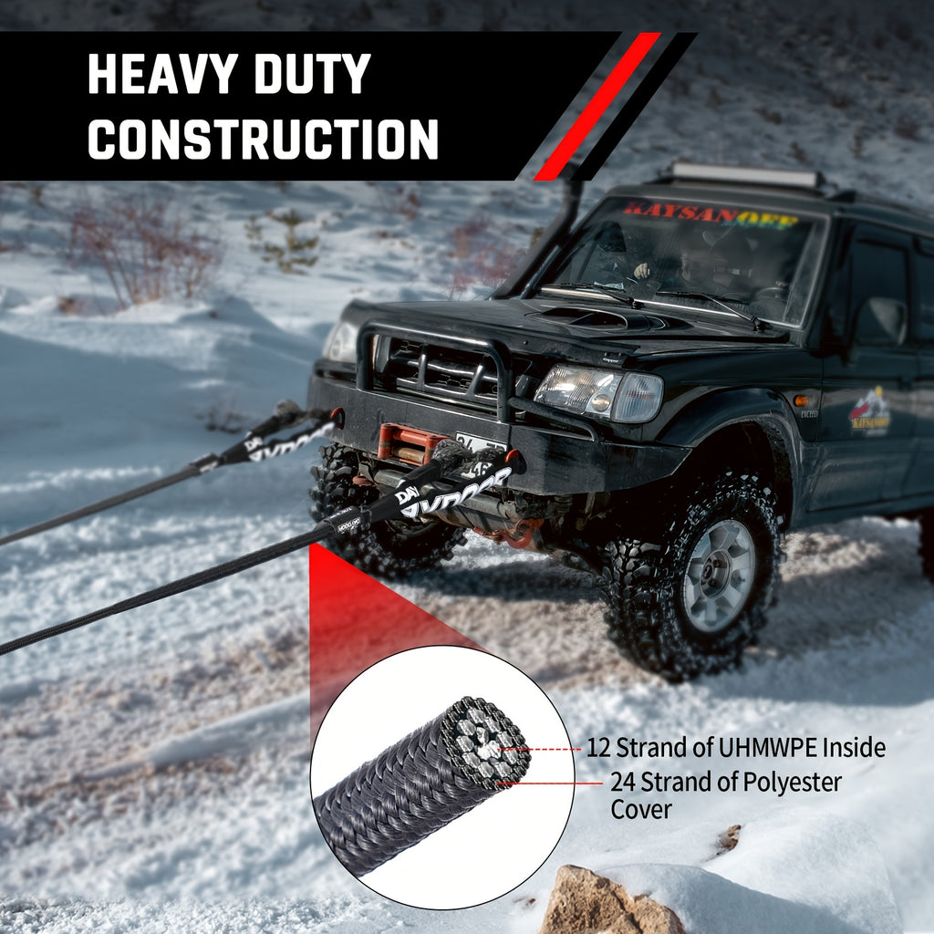 Tow Rope Kit – UHMWPE Synthetic Rope, Extended Recovery Strap, 31,200 lb Capacity, for Off-Road Vehicles, 4WD, ATV, UTV, SUV, Includes Soft Shackle