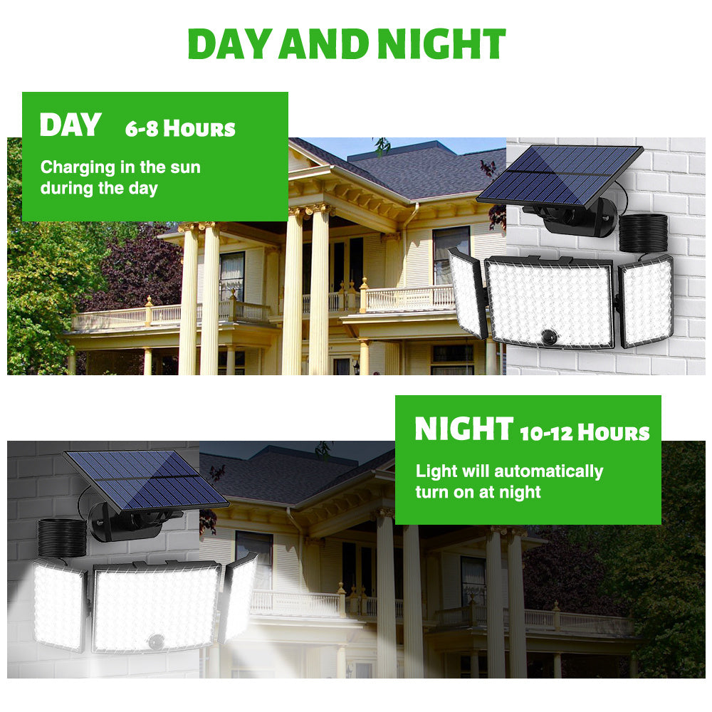 234 LED Solar Wall Light - Motion Sensor Outdoor Security Light with 3 Modes, 3-Head Security Floodlight, IP65 Waterproof, Perfect for Garden and Courtyard, Solar Rechargeable Lithium Battery, Remote Control Not Included