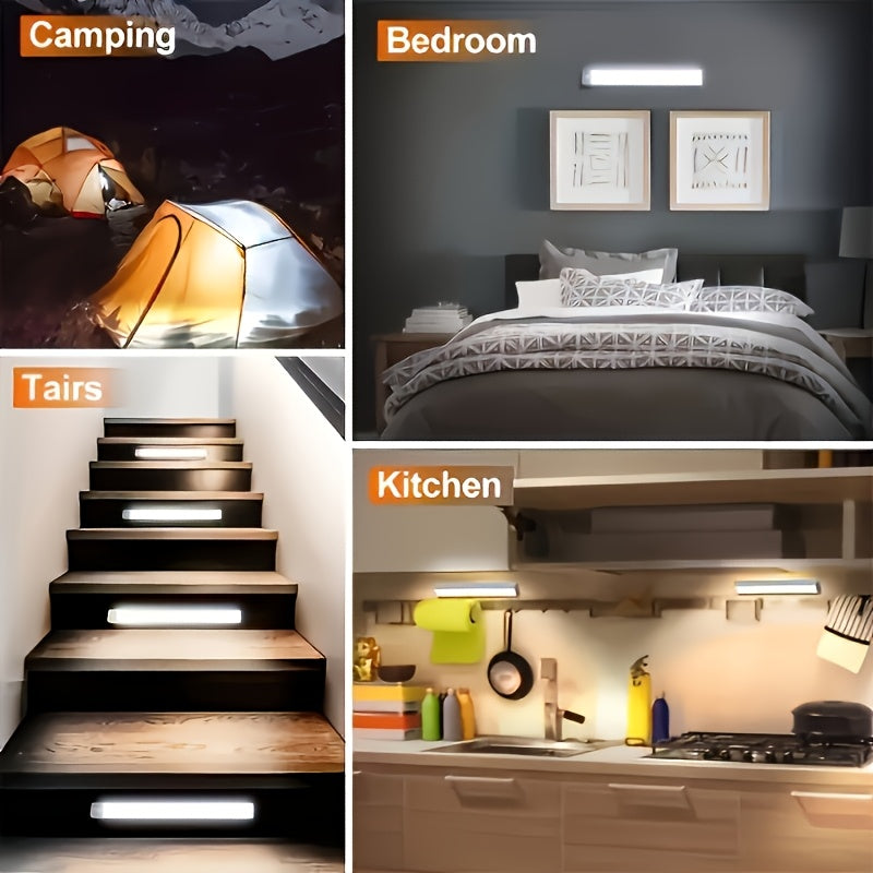 8-pack smart motion sensor LED light, household lighting tube, USB rechargeable + magnetic installation, suitable for cabinets, wardrobes, bookshelves, sinks, DIY night light. Bookshelf lighting, cabinet lighting, minimalist design