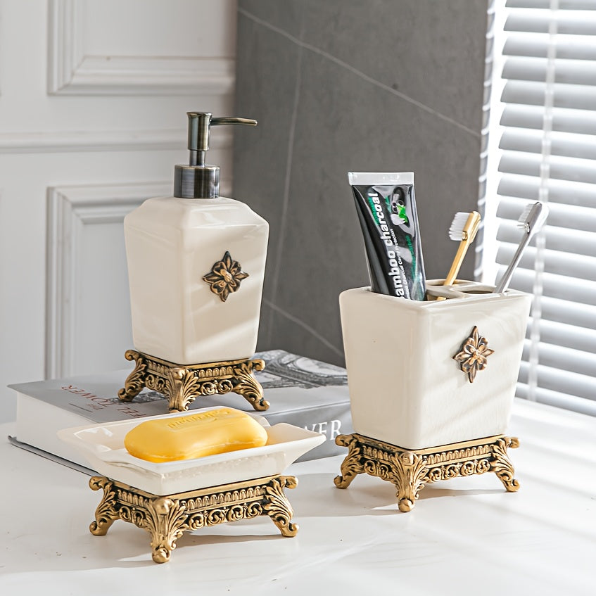 Light Luxury Simple W003 Ceramic Ice Crackle Creative Press Pump Bottle - Hotel & Home Bathroom Shower Gel & Hand Soap Dispenser, Toothbrush Holder, Soap Dish, Single Bathroom Accessory