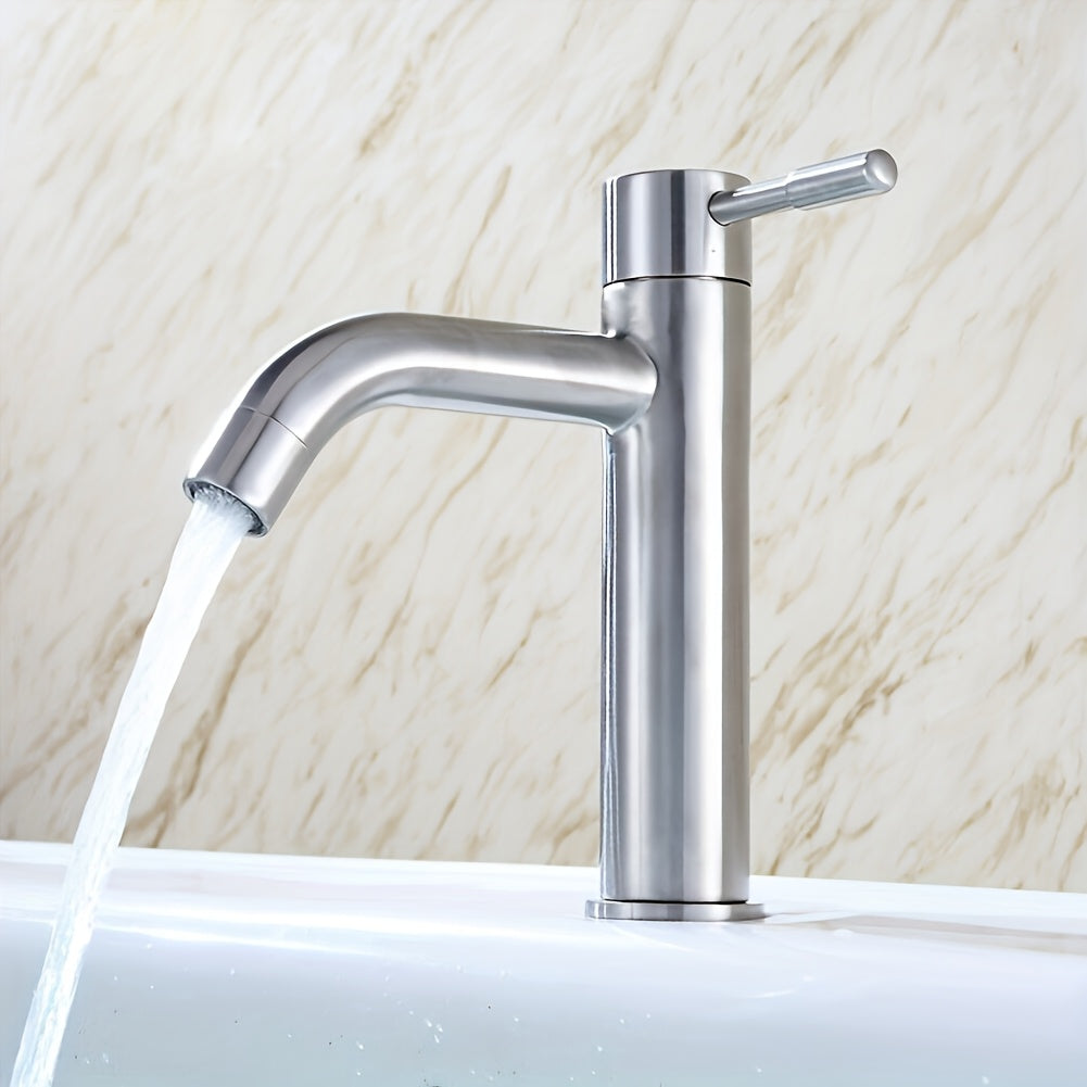 Single Hole 304 Stainless Steel Bathroom Faucet - Brushed Finish & Classic Single Handle Design, for Kitchen, Sink, Bathtub - All-Season Use