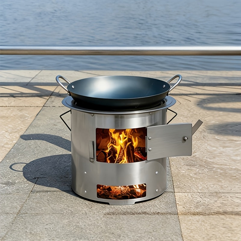 Outdoor Portable Straight-Tube Wood Burning Stove for Picnic, Multi-Functional Home Wood Stove, Rural Household Wood Cooker