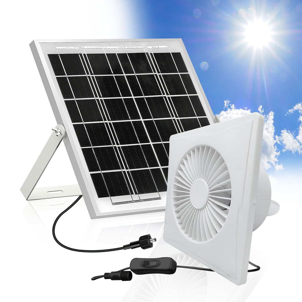 White Solar Exhaust Fan - Equipped with 6W/8W/17W Solar Panel and White High-Speed Exhaust Fan, Keeps Air Circulated and Space Cool, Ideal for Home, Greenhouse, Chicken Coop, Shed and Pet House