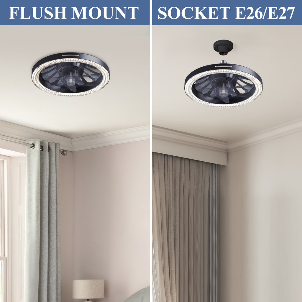 13" Smart Modern Ceiling Fan with Light and Remote, E26/E27 Base Easy Install Socket Fan Light, 3-Speed Adjustable, 3000-6500K Dimmable LED, for Bedroom, Kitchen, Living Room, Storage Room