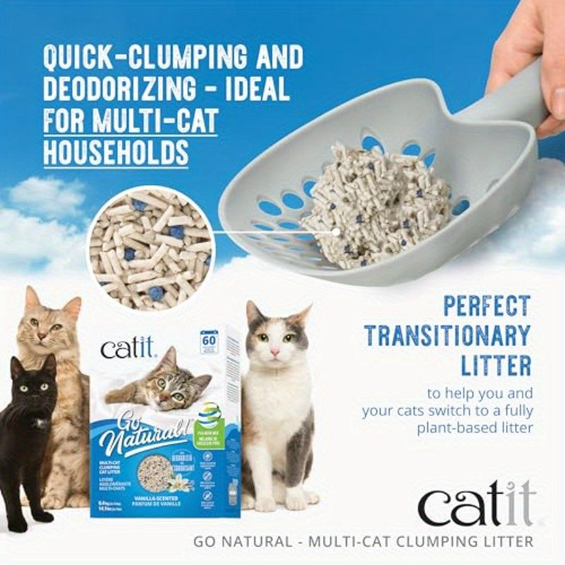 Catit Go Natural 豌豆壳结团猫砂 本土粘土香草味 6, 8.82磅无尘轻质猫砂，易于铲取，多用途多猫家庭宠物猫砂，无尘配方，有香型，高吸收性，可铲式快凝固猫砂，适合室内猫咪