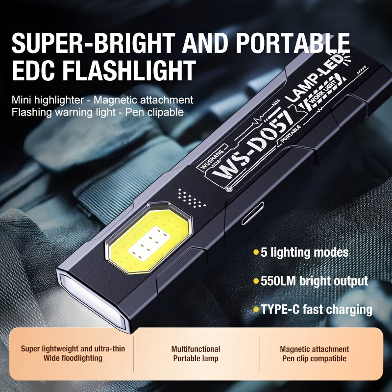 Outdoor LED Flashlight, Portable Mini Pocket Light, Floodlight Work Lamp, 5 Lighting Modes