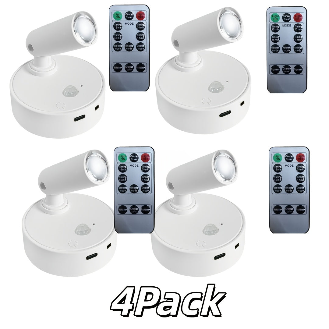 4-Pack Indoor LED Spotlight, Rechargeable Built-in Battery, Infrared Remote Control & Timer Function, 3 Color Temperature Wall Lamp, Mini Art Decor Light, Perfect for Plants, Artworks and Paintings