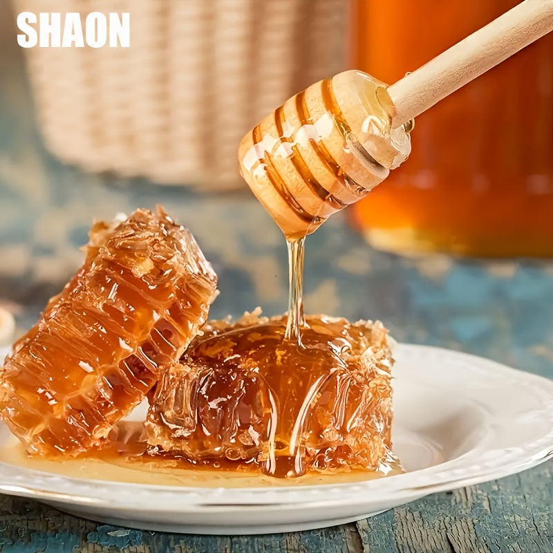 One Wooden Honey Dipper – Honeycomb Dripper, Long-Handled Stirrer for Honey, Syrup & Jam – Kitchen Utensil & Stirring Tool for Syrups, Maple Syrup or Any Non-Oily Stretchy Foods – Perfect for Homemade Honey