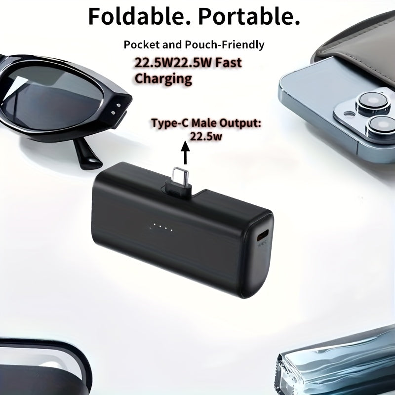 2025 超值 5380mAh 22.5W 快充 USB 便攜充電器，手機充電寶，USB Type-C 雙供電模式，可充電鋰聚合物電池，相容於 16/15 系列和 Android 裝置