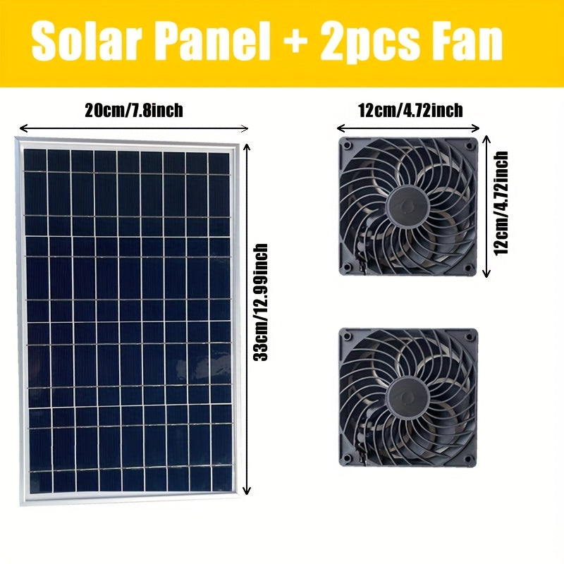 2-Pack Solar Fan Set, Outdoor Ventilation Exhaust Fan for RV, Chicken Coop, Greenhouse, Shed and Pet House, Battery-Free Design