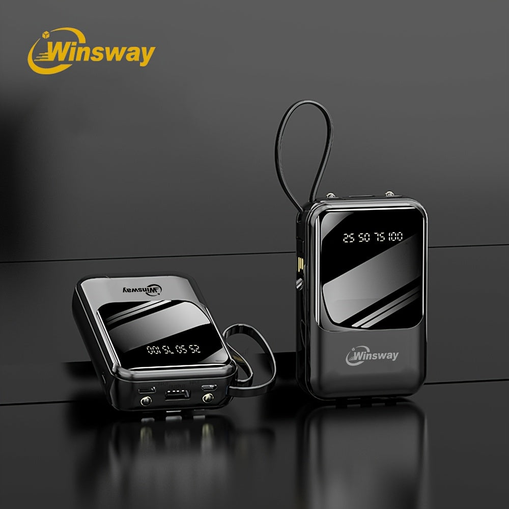 Winsway 10000mAh Portable Mobile Charger With Built-in Charging Cable, 4 Outputs And 3 Inputs, LED Smart Display/light For Android Mobile Electronic Devices, Is A Must-have Emergency Power Supply For Outdoor Camping. High-value Gift.