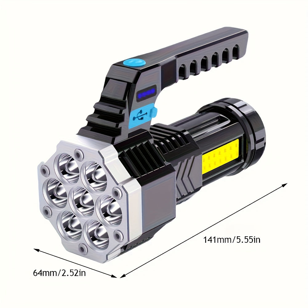 7LED Multi-Functional Portable Light, COB Side Light, USB Rechargeable with Battery Level Indicator, Portable Flashlight, Ideal for Camping, Fishing, Hiking & Repair Lighting