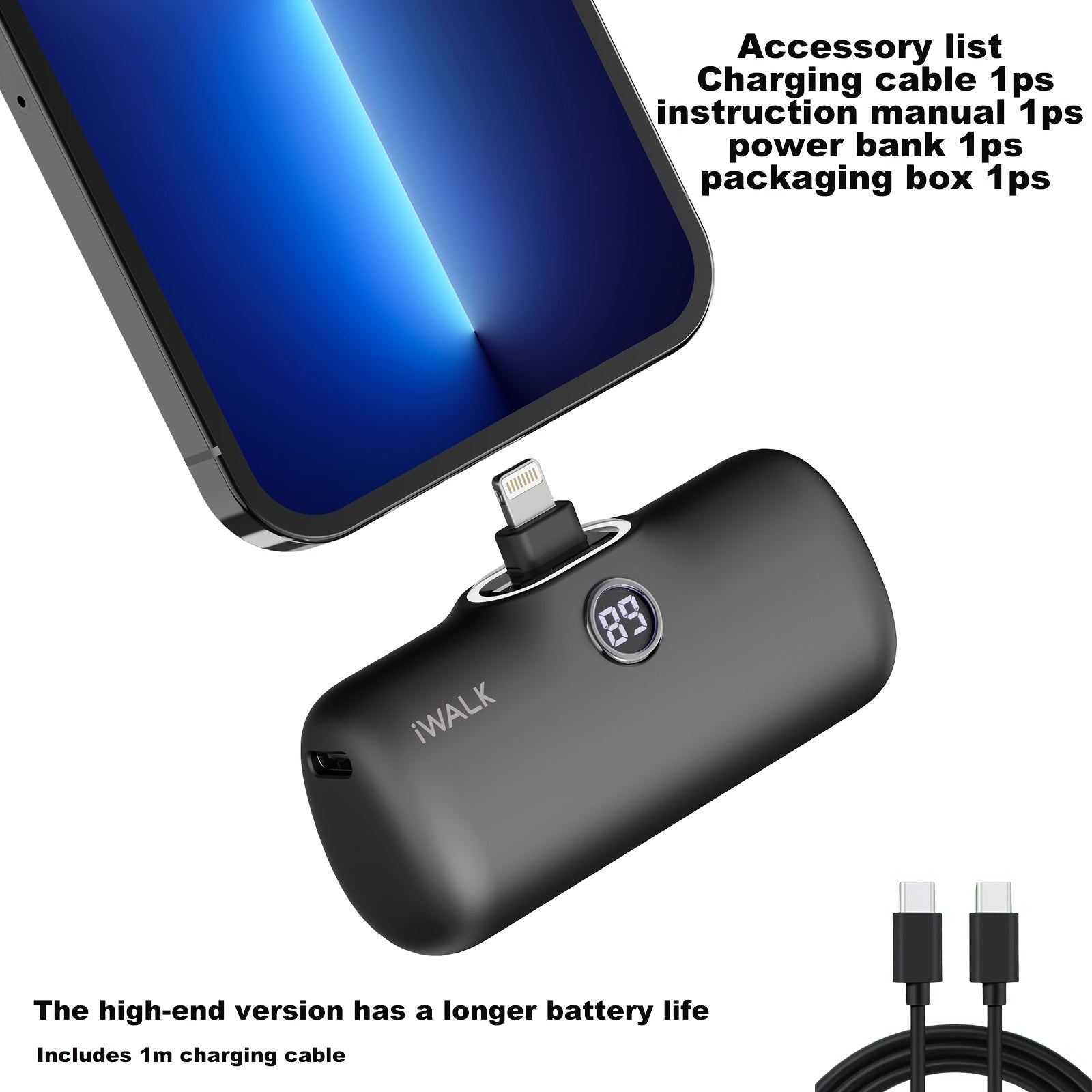 迷你膠囊行動電源，4800 MAh 超薄輕巧手機充電器，可愛行動電源機上充，適用於 IPhone 14/ 13/ 12/ 11/ X/ 8/ 7/ 6 接口