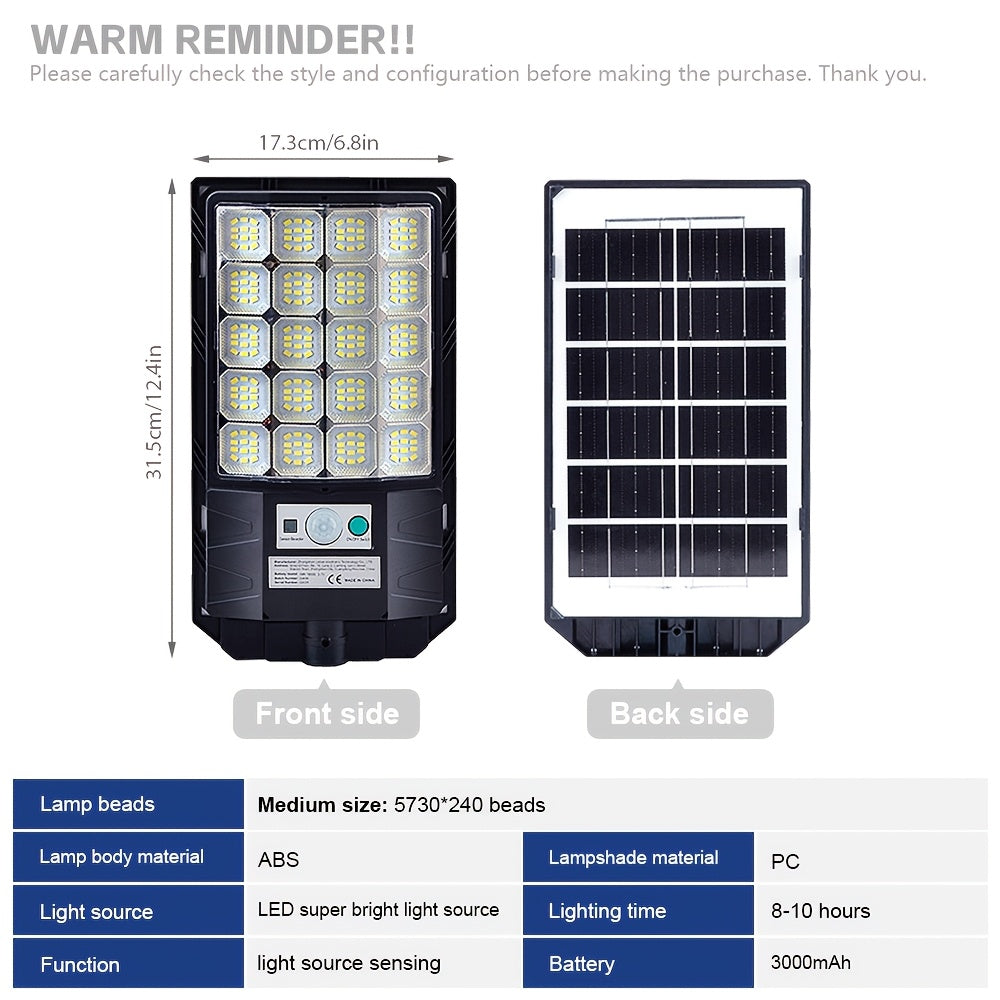 Powerful LED Solar Street Light, Auto Sensor Switch Solar Wall Light, Dusk-to-Dawn Solar Floodlight, 144LED/240LED/336LED Beads, Perfect for Area Lighting, Courtyard, Garage Entrance - Wide Angle Illumination Light
