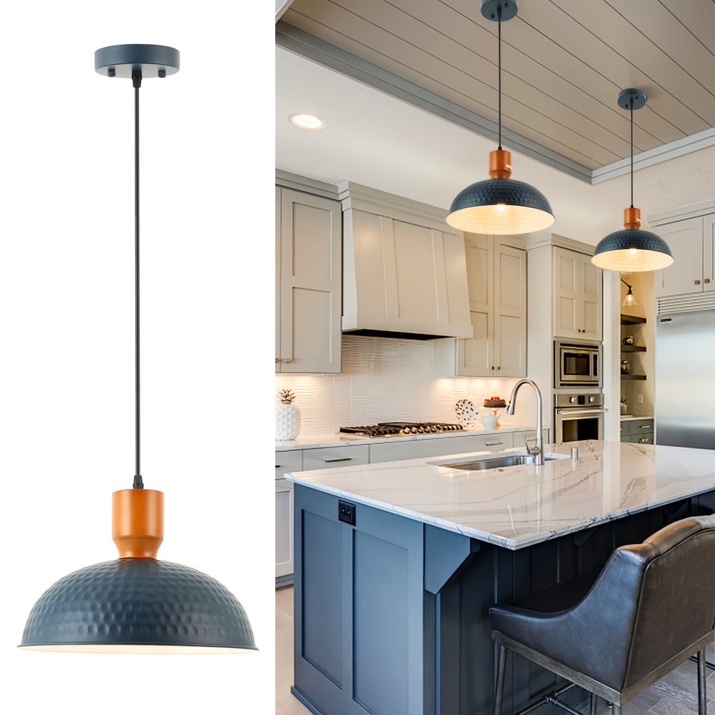 Black/Blue Hammered Kitchen Island Light, Industrial Pendant Light with Dome Shade, Adjustable Metal Hanging Pendant Light, Ceiling Pendant Light Suitable for Dining Room and Bedroom