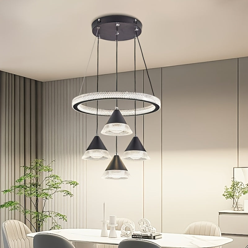 Modern LED Indoor Pendant Light with 4 Cone Pendant Decor, 3-Color Temperature Adjustable Color Temperature Lighting Fixture