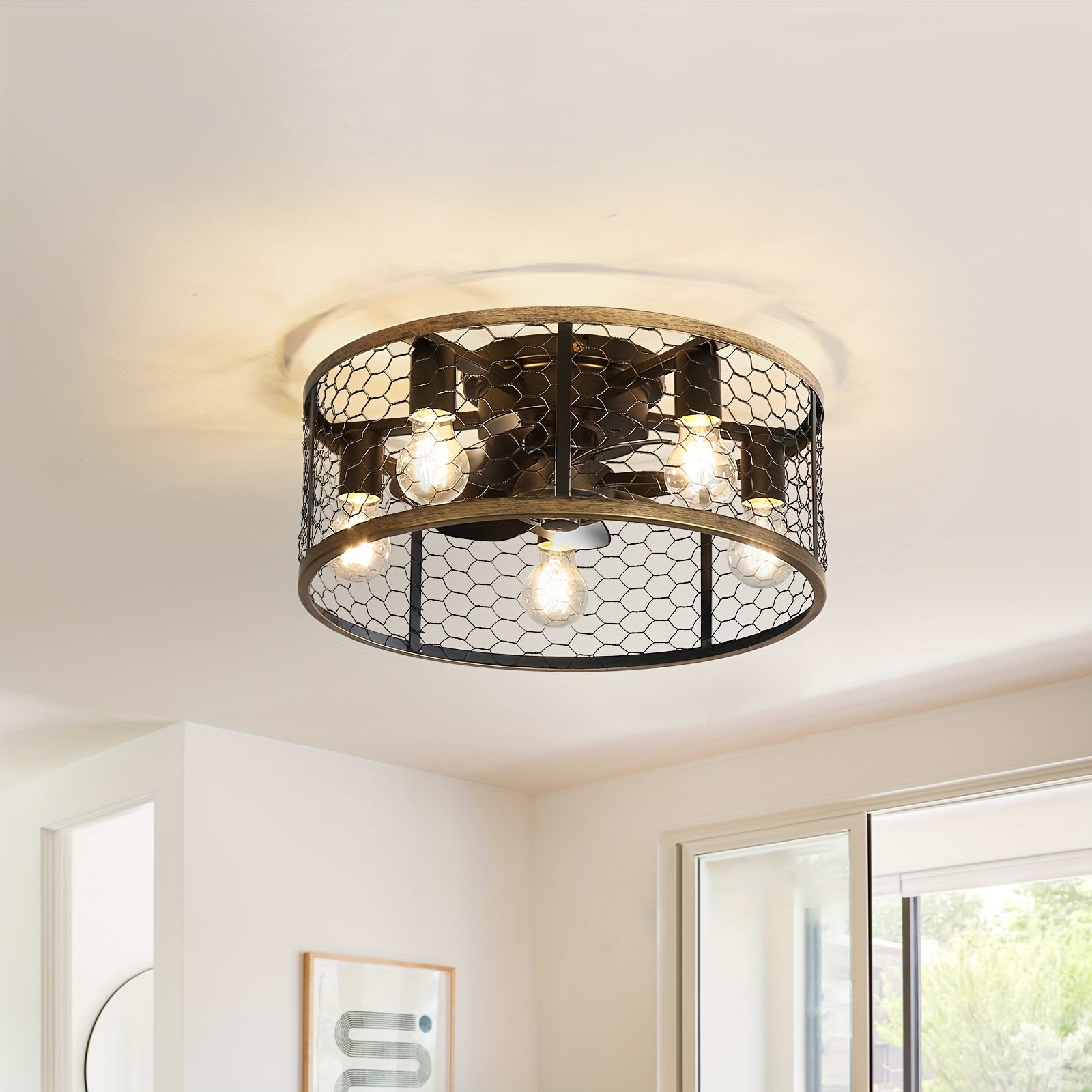 Sofucor 20 Inch 7-Blade Caged Ceiling Fan with Remote Control & Light Kit Set