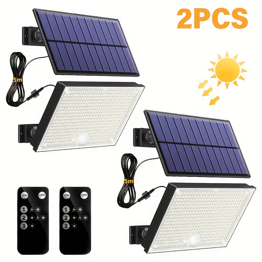 2PCS Commercial Street Area Lighting, 400LED Solar Motion Sensor Outdoor Light, Remote Control, Separate Panel, Dusk-to-Dawn Illumination, Outdoor Balcony, Yard, Garden, Street, Shed, Wall, Christmas Gift, Emergency Lighting Tool