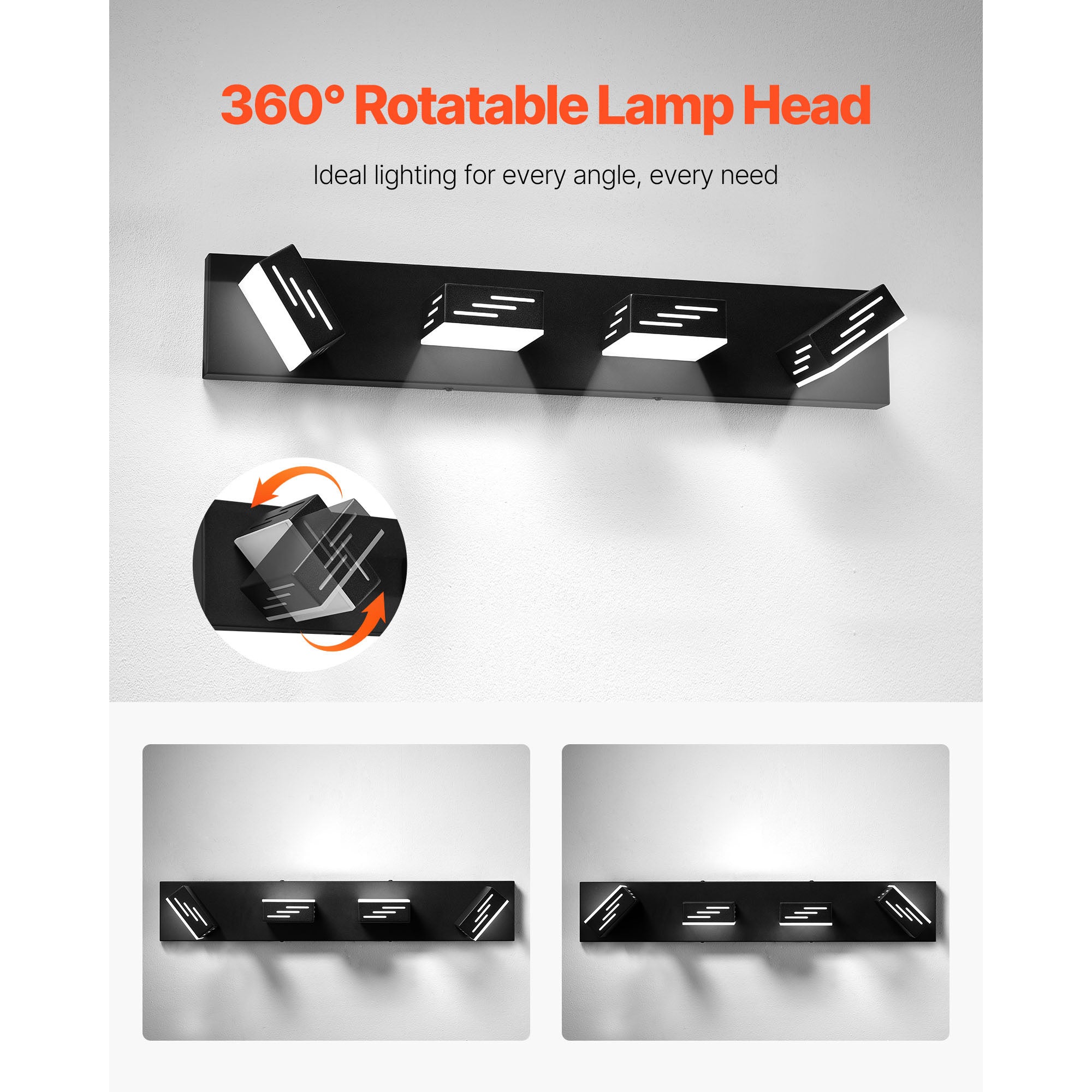 VEVOR 3/4/5/6-Light LED Modern Bathroom Wall Lamp 19.69/25.6/33.5/40.2-Inch Wall Light