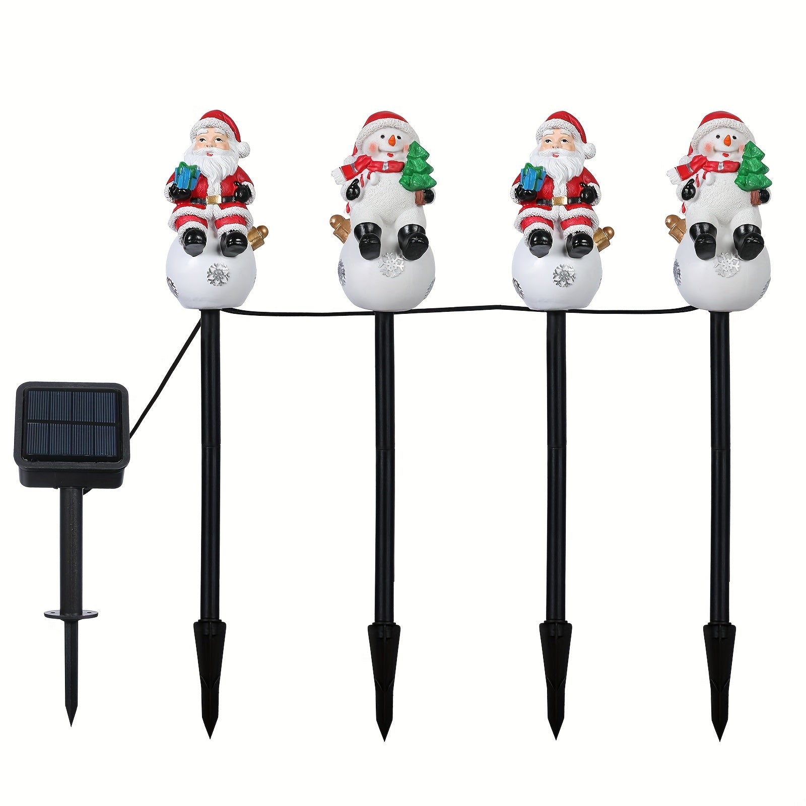 OTDECOR-4件装花园装饰地插灯——圣诞老人与雪人太阳能灯，圣诞装饰太阳能户外灯，适用于庭院/草坪/露台/门廊的户外太阳能灯，节日季户外装饰