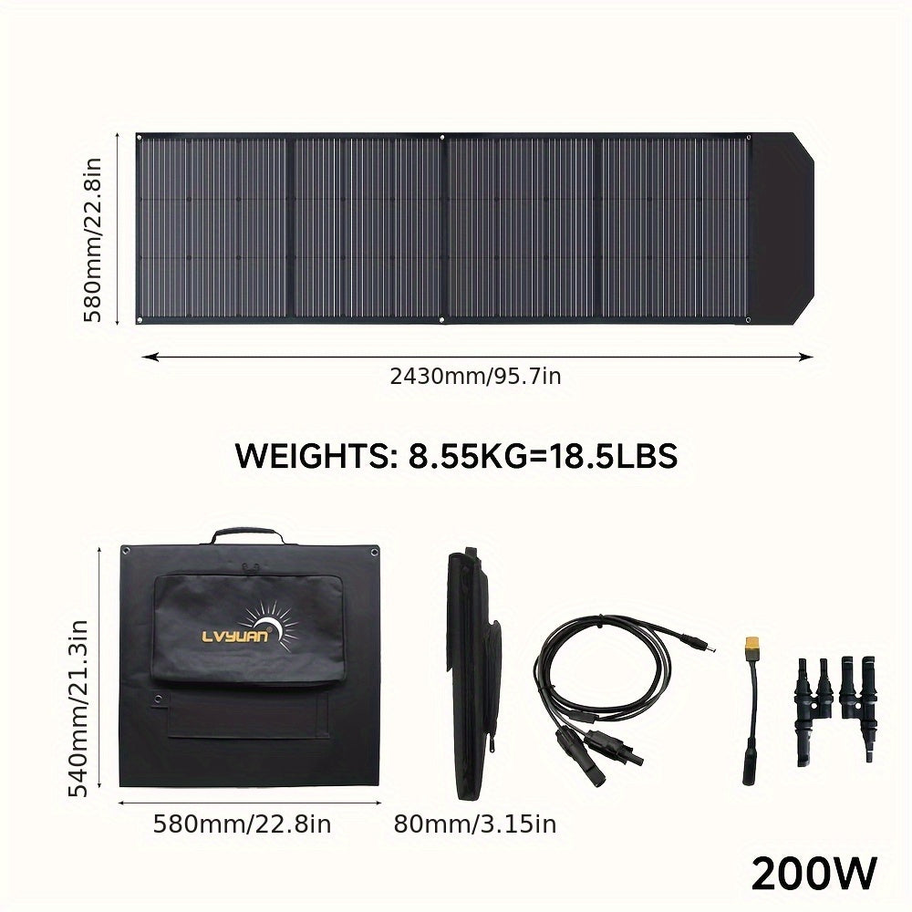 LVYUAN行動式單晶120W/200W 36V太陽能板，超輕摺疊型MC4聯結器電源站用太陽能充電器套件，適用於戶外露營RV離網系統