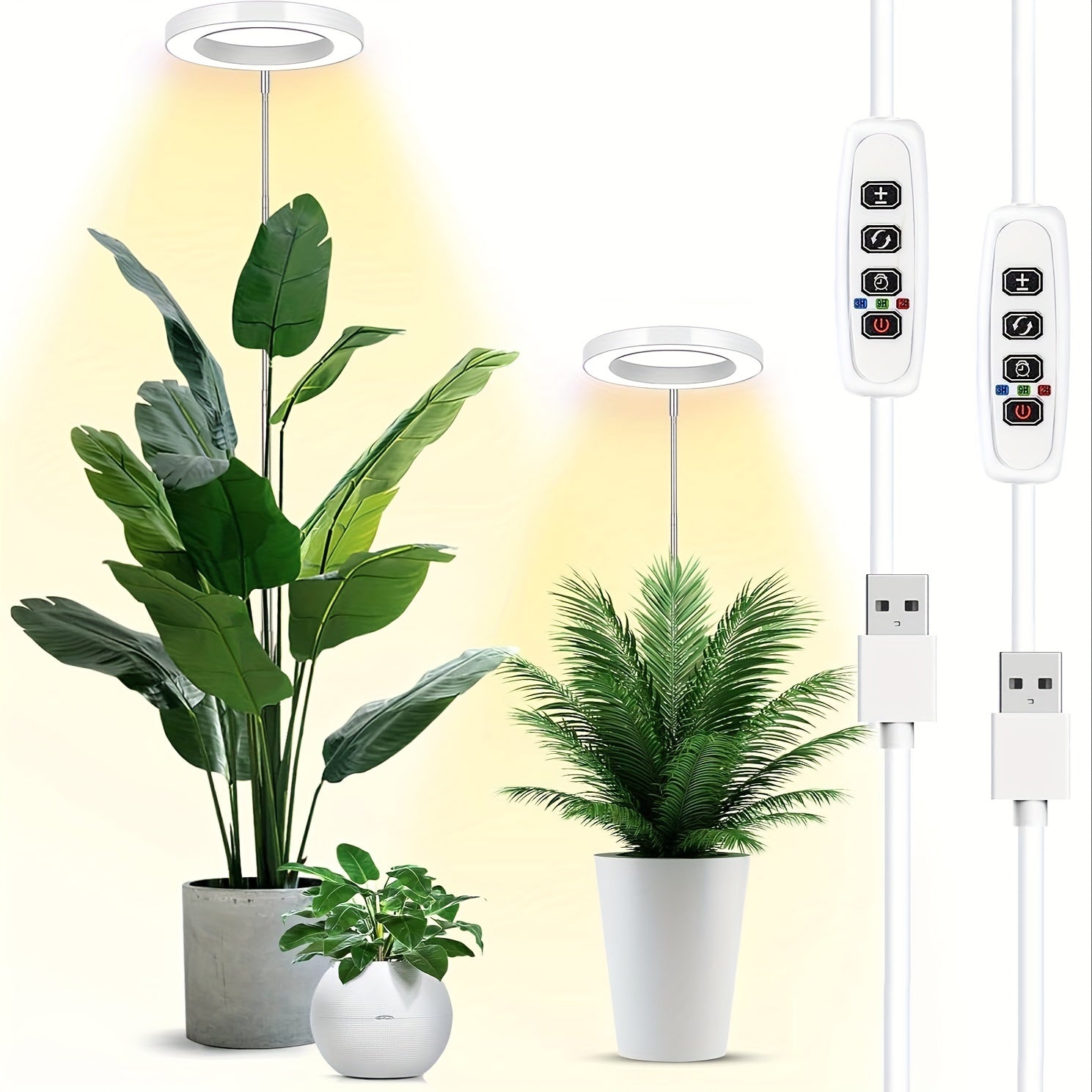 6.3 Inch Diameter USB Indoor Plant Grow Light Ring, 72 LED Beads, 6000K Full Spectrum, Height Adjustable up to 62.99 Inch, Auto On/Off Timer, 3/9/12H Timing & 9-Level Dimmable Brightness