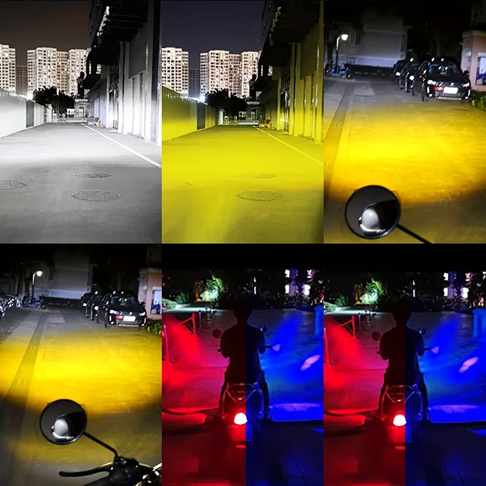 1 Piece LED Motorcycle Projector Lens Headlight, Work Light for Car and Motorcycle, Compatible with Motorcycles, Sedans, SUVs, UTVs, ATVs, White/Yellow Dual Color + Red/Blue Demon Eye, Easy Installation