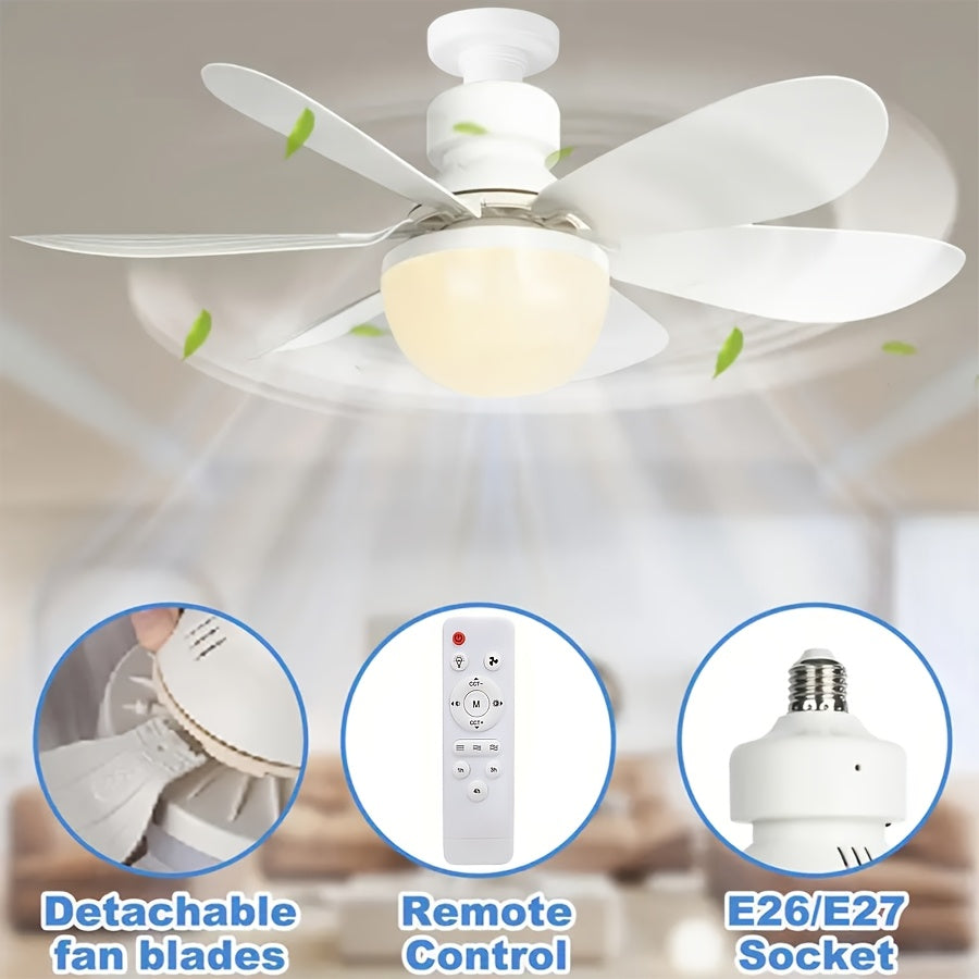 High Power E27 Base Ceiling Fan 30W with Dimmable LED Light, Silent Motor Remote Control Fan Light, E27 Extended Base, 3 Speed & Color Temperature Adjustment, Energy Saving Easy Installation for Living Room Bedroom