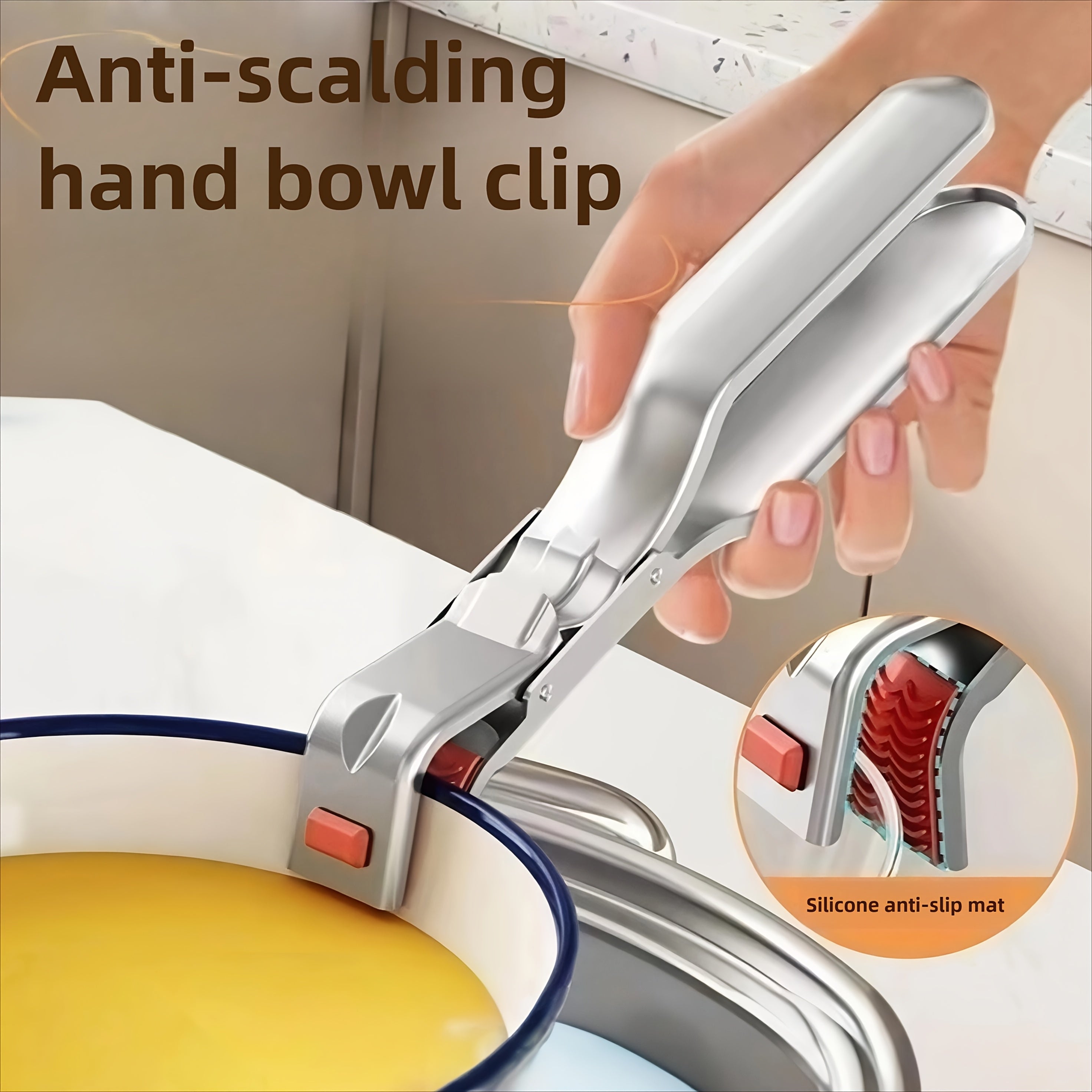 Stainless Steel Heat-Resistant Clip | Kitchen Bowl &amp; Steamer Tongs, High-Temperature Resistant, Ergonomic Handle - Lightweight &amp; Easy to Use, for Air Fryer, Steamer, Oven | Essential Kitchen Cooking Tool