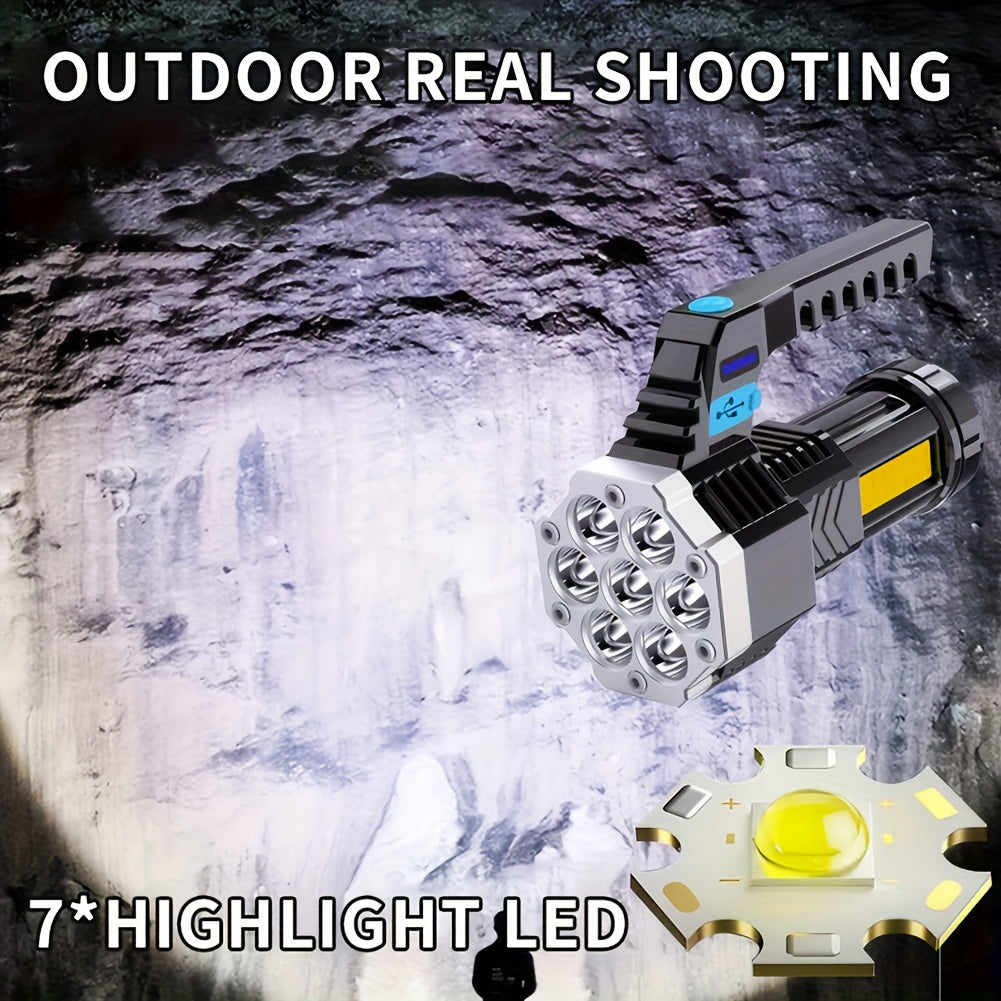 7LED Multi-Functional Portable Light, COB Side Light, USB Rechargeable with Battery Level Indicator, Portable Flashlight, Ideal for Camping, Fishing, Hiking & Repair Lighting