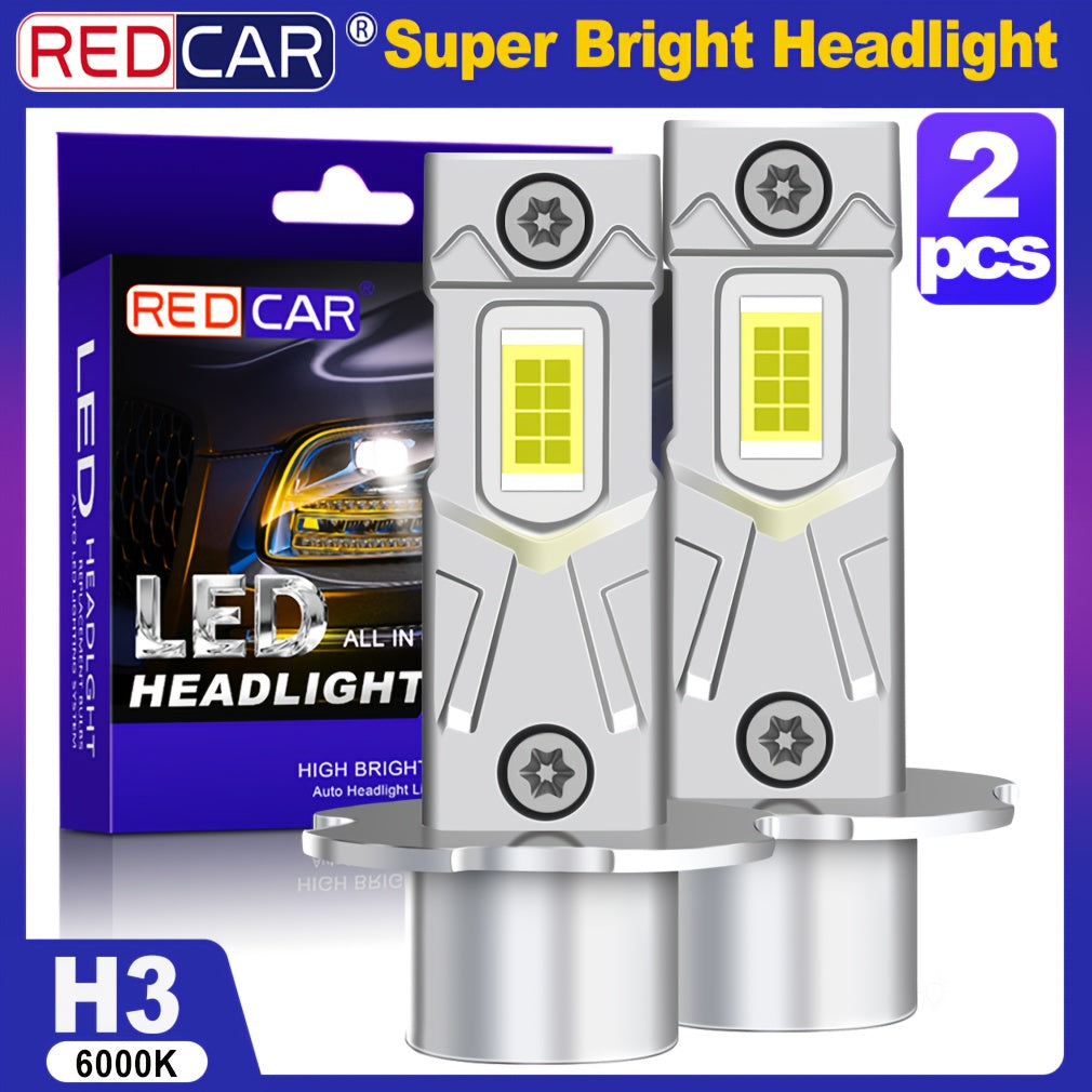 2-Pack H3 LED Headlight Bulbs Canbus System Compatible High Beam 6000K White Light Car LED Fog Light Driving Light 12V Mini Design Suitable for Car Headlight Driving Illumination