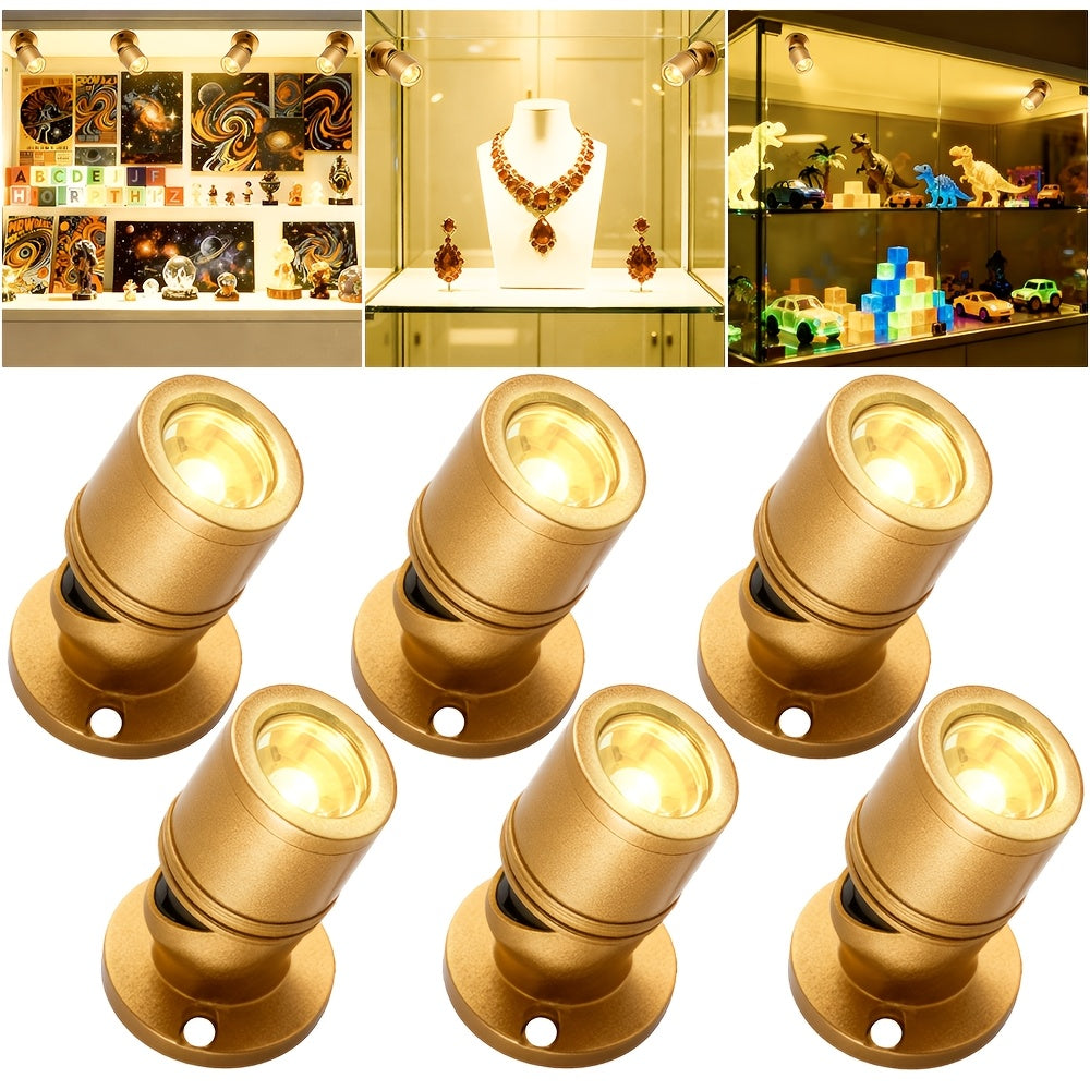LED mini spotlight display light, USB-powered mini spotlight, equipped with 2/4/6 heads, 3000K warm white spot lighting, suitable for jewelry cases and model display stands, black USB cable with optional black/gold/silver lamp heads