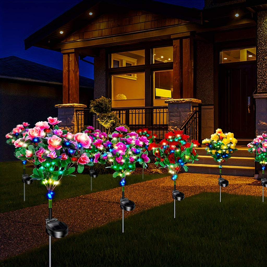 (Four-Piece Solar Mixed Color Azalea) Outdoor Garden Colorful Azalea Decoration 7-Color Solar Light Suitable for Courtyard, Balcony, Patio, Path, Lawn Decoration Atmosphere Solar Light Holiday Gift – For Friends and Family
