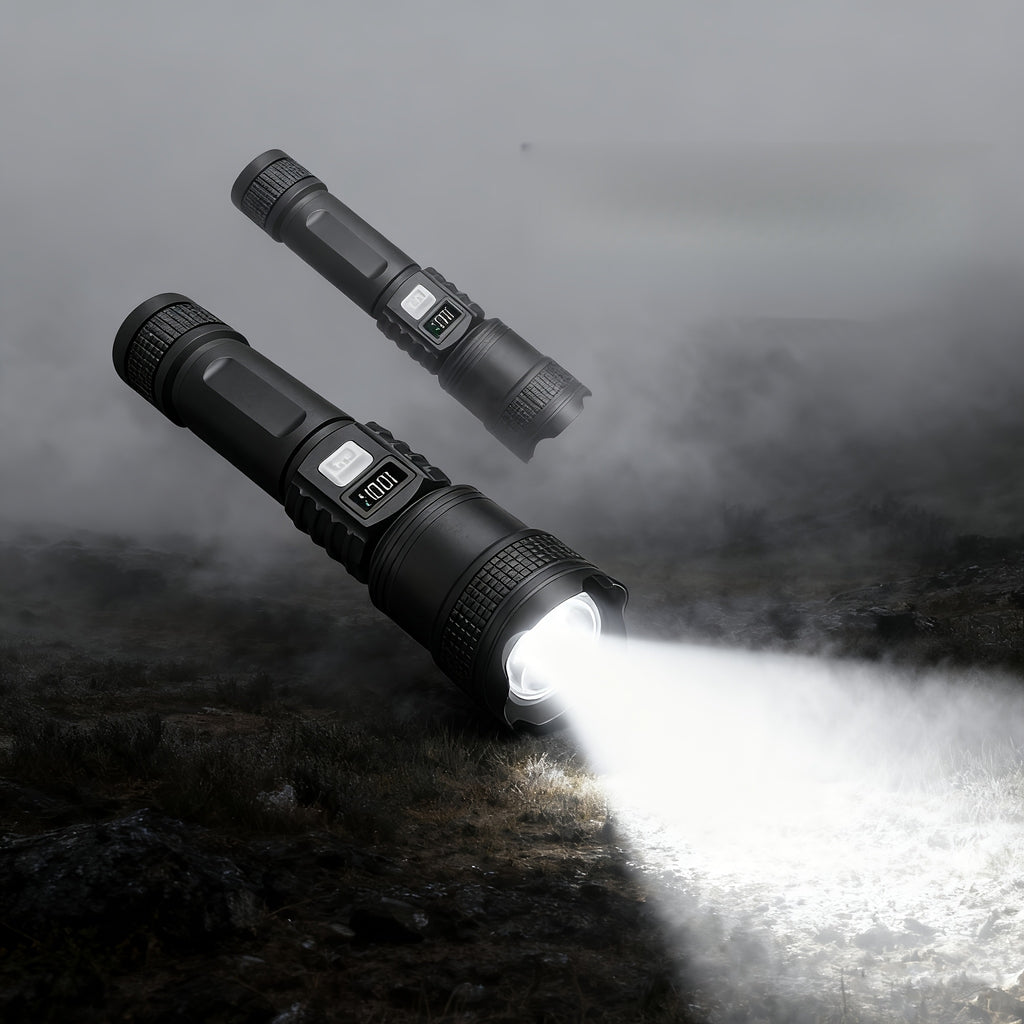 High Beam Long Range Flashlight, Super Bright Large Aperture Telescopic Zoom Torch, USB Rechargeable LED Searchlight, Drop-Proof Non-Slip Grip, Home Power Outage Emergency Light, Outdoor Tactical Flashlight, IP65 Waterproof