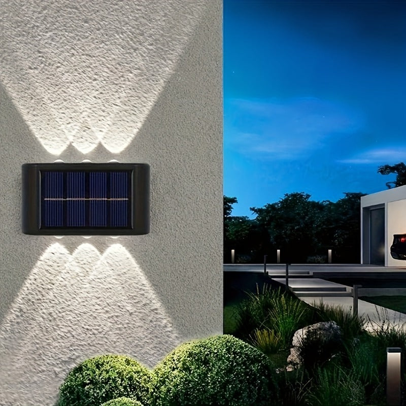 6 LED Solar Wall Light, Outdoor Anti-Glare Light, Solar Outdoor Wall Washer Light, Double-Head Wall Light, Solar Charging, Semi-Flush Mount Installation, Soft Light Anti-Glare, Warm White/White Light Optional, IP65 High-Brightness LED Step Light