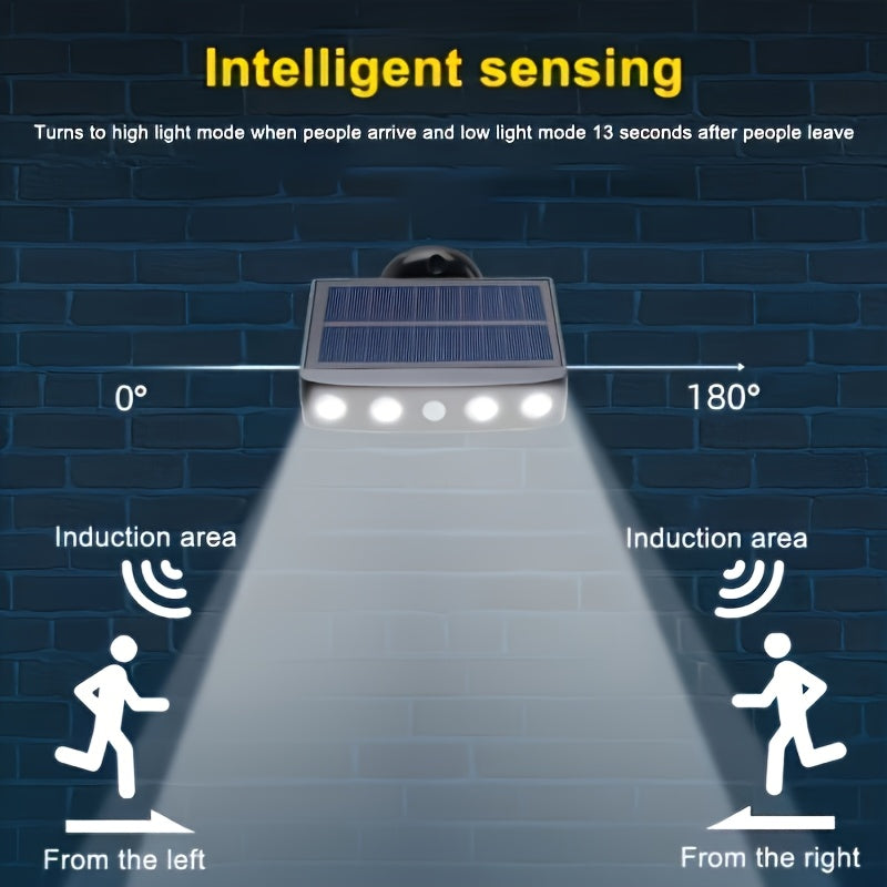 Solar Security 4 LED Light Outdoor Decorative Sensor Motion 3 Lighting Modes Street Light Built-in 18650 Lithium Battery Wall Night Working Light IP44 Solar Daylight Garden Light Super Bright Solar Security Light Garden Courtyard
