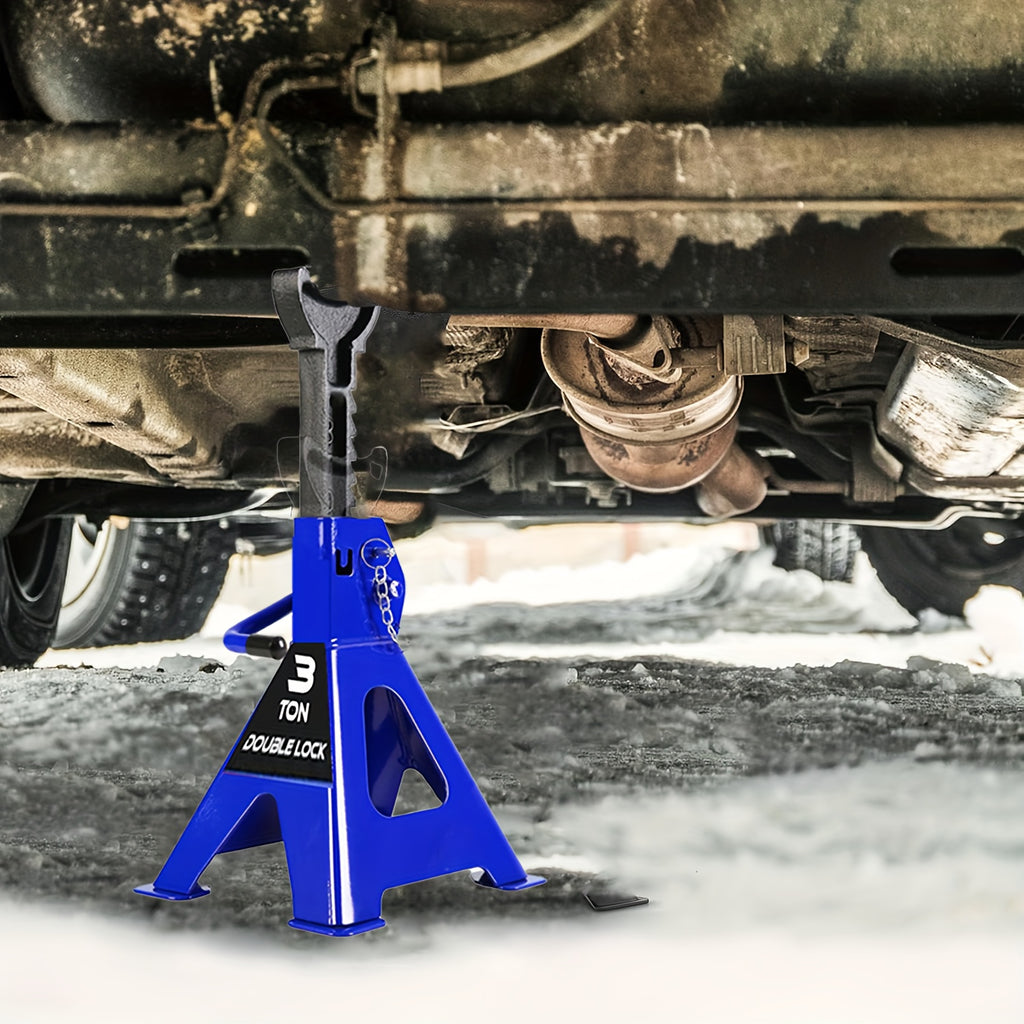 2 Pack Car Jack Stands 3 Ton Capacity 6600 Lbs Double Locking Design Large Base for SUV Lifting Heavy Duty Steel Structure Blue