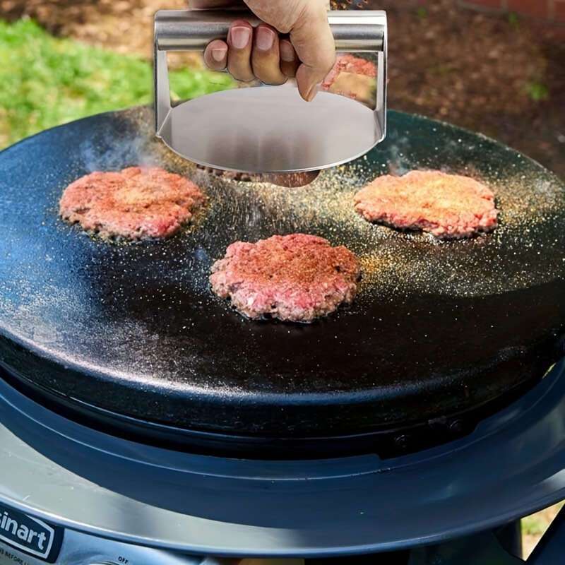 Stainless Steel Hamburger Press – Non-Stick Design, Effortlessly Presses Uniform Patties. Ergonomic Handle for Easy Grip & Effort-Saving, Flattens Meat Evenly.