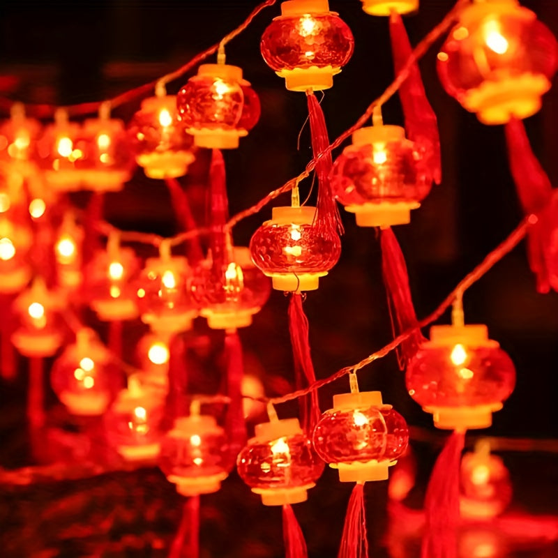 1件裝春節紅燈籠LED串燈 - 電池供電，流蘇裝飾掛燈，適用於節日家居及派對裝飾、萬聖節裝飾燈、聖誕裝飾燈