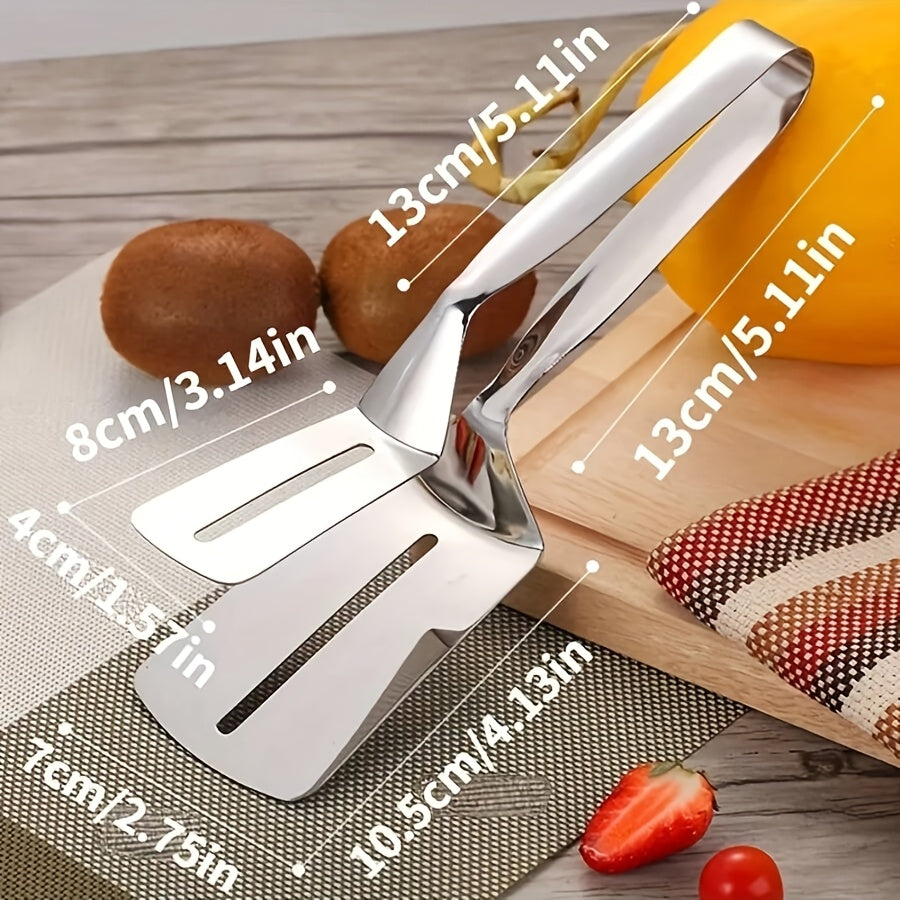 1-Pack Premium Stainless Steel Fish Spatula & Fish Tongs Set - Non-Stick, Heat-Resistant Multifunctional Kitchen Tool for Frying Fish, Flipping & Steak Handling - Ideal for Home & Restaurant Kitchens, Specially Designed Fish Turner