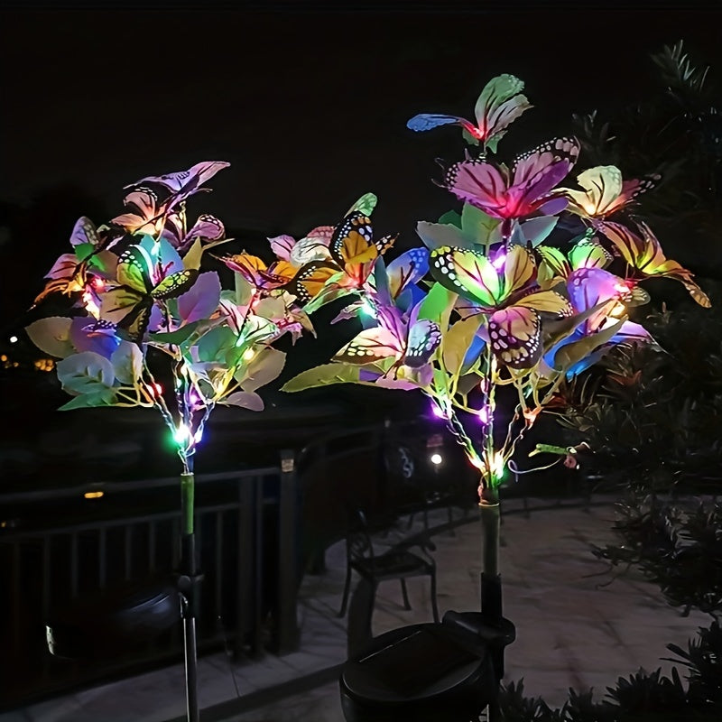 One/Two Piece Solar Butterfly Tree Light Outdoor Courtyard Decoration Butterfly Lawn Ground Insert Light Colorful Light Simulated Butterfly Flower Light