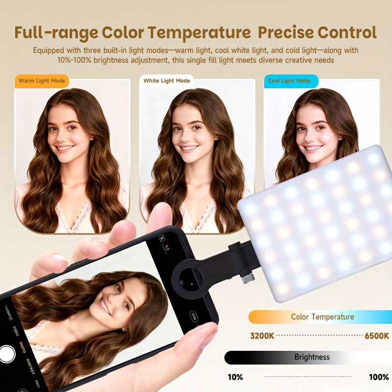 VL-60BI Rechargeable LED Video Light, Clip-on Fill Light, 2000mAh Battery, USB Charging, Bi-Color Dimmable, for Vlog Live Streaming Conference Photography