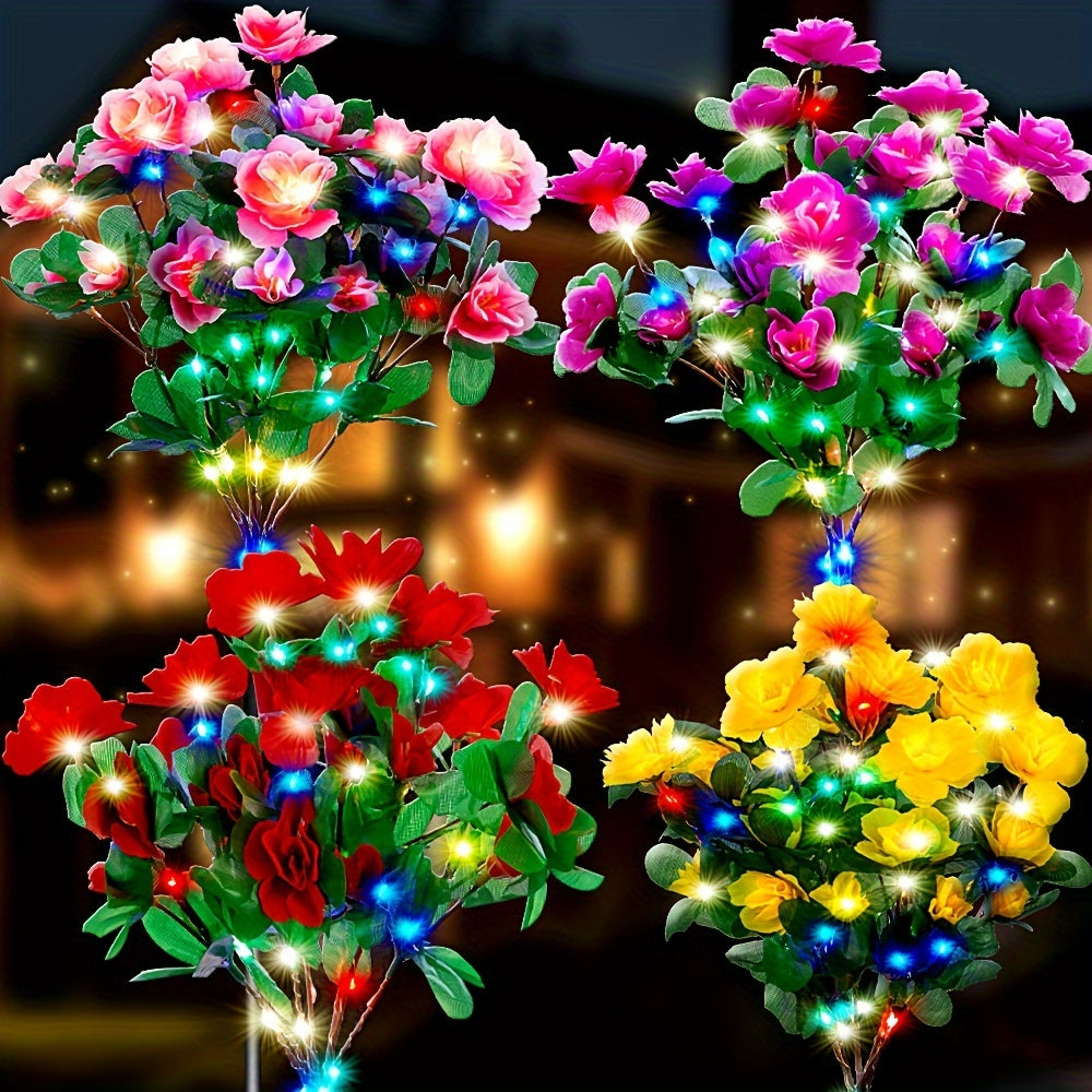 四只装户外太阳能花园灯，花园庭院草坪后院小路的杜鹃花太阳能花灯母亲节园艺礼物，太阳能杜鹃花灯（彩色灯光）