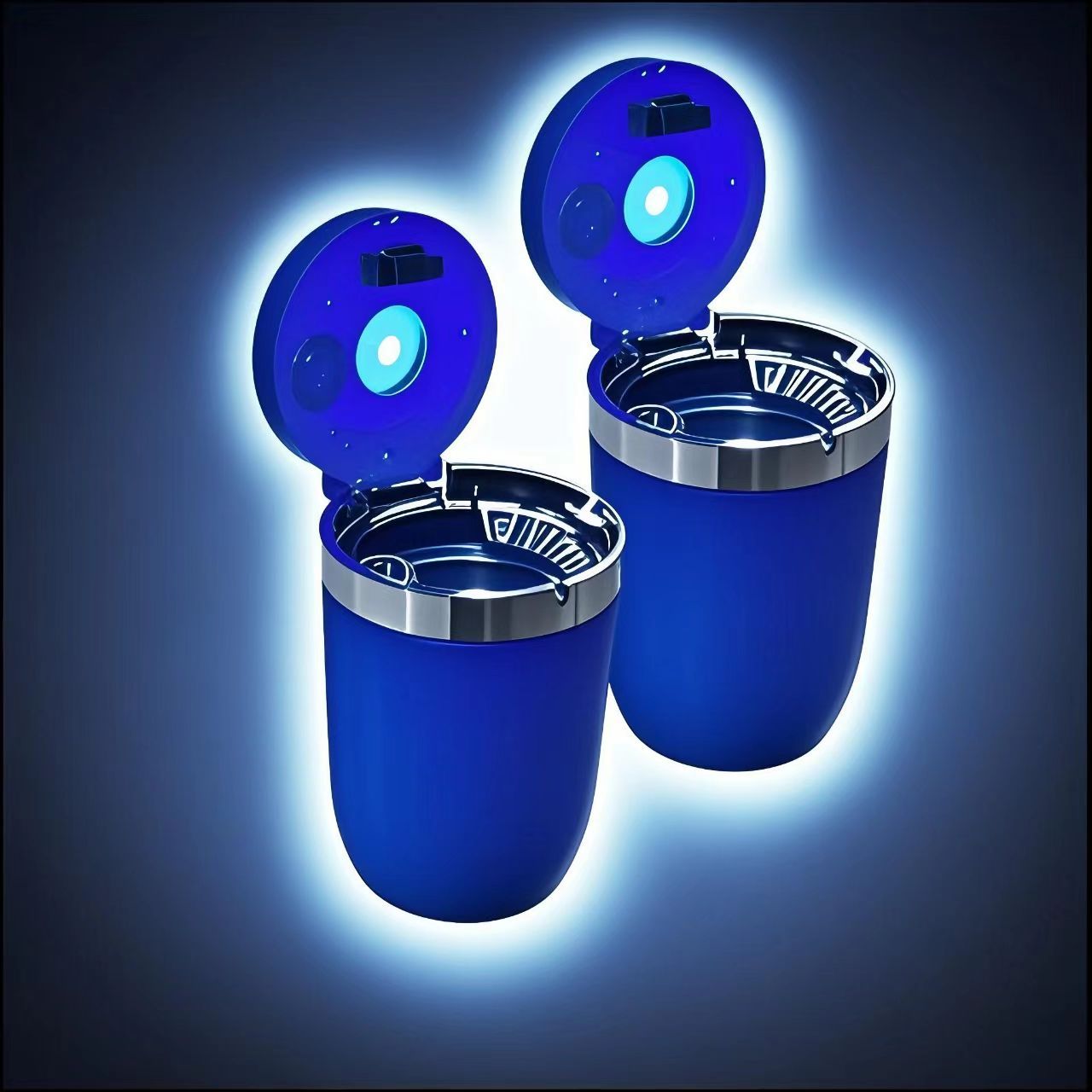 2pcs Car Ashtray / 1pc Car Ashtray + 1 Brush – Automatic LED Light Car Ashtray, Detachable Cleaning Brush, Portable Design, Easy to Install