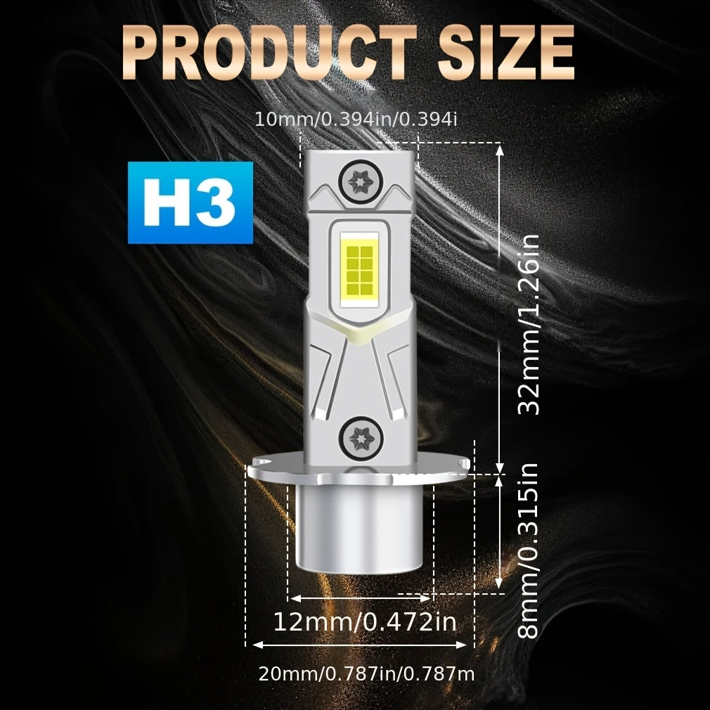 2-Pack H3 LED Headlight Bulbs Canbus System Compatible High Beam 6000K White Light Car LED Fog Light Driving Light 12V Mini Design Suitable for Car Headlight Driving Illumination