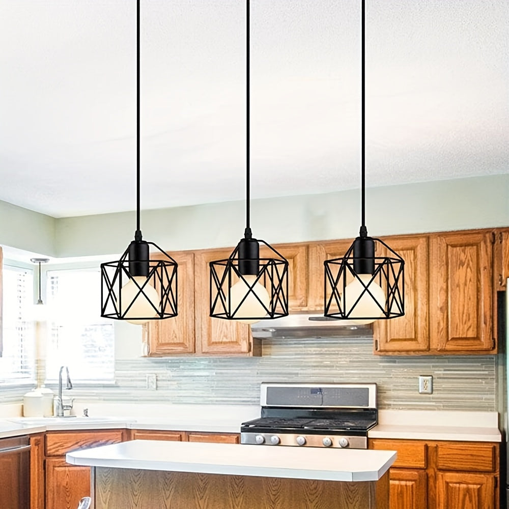 3 pendant lights, dining room farmhouse kitchen island high adjustable lighting fixture pendant light, dining room bedroom hallway industrial pendant light, black metal cage pendant light